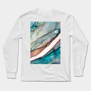 Green, Pink and Gold Abstract Art Long Sleeve T-Shirt